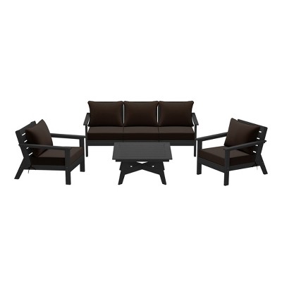 WestinTrends Avalon Outdoor 6-Piece Modular Sectional Patio Furniture Sofa Set, Black/Brown