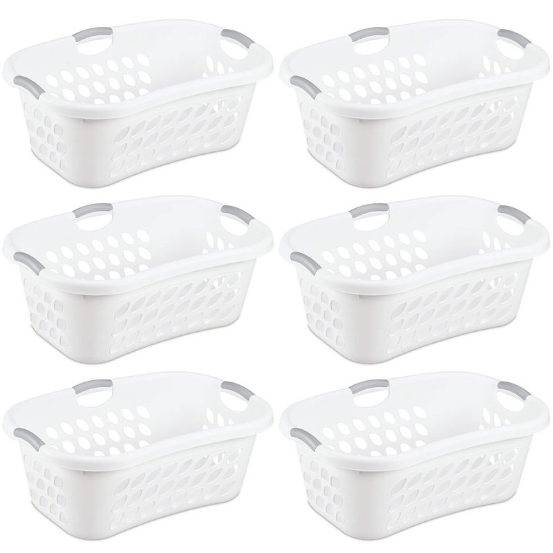 Sterilite 1.25 Bushel Ultra HipHold Laundry Basket, Plastic with Comfort Handles and Hip Hugging Curve for Easy Carrying of Clothes, White, 6-Pack, 1 of 4