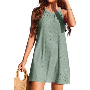 Women's Crochet Beach Cover Ups - Hollow Out Spaghetti Strap Sundress for Bikini and Swimwear - 1 of 4