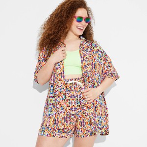 Pride Adult PH by The PHLUID Project Rainbow Short Sleeve Woven Button-Down Shirt - Mosaic Design - 1 of 4