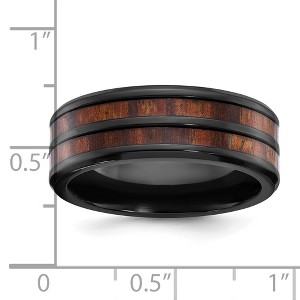 Chisel Black Zirconium Polished with Wood Inlay Center 8mm Band Ring - 1 of 4
