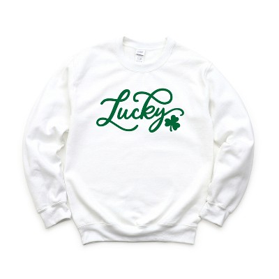 Simply Sage Market Women's Graphic Sweatshirt Cursive Lucky Clover St. Patrick's Day