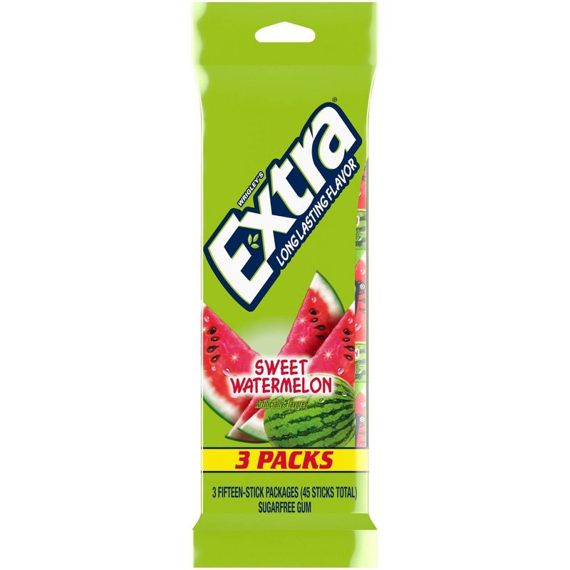 Extra Sweet Watermelon Sugar-Free Gum - 15 sticks/3pk, 1 of 10