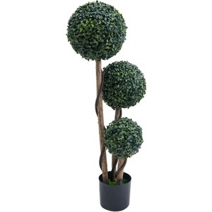 35 Inch Artificial Topiary Tree, Triple Ball Fake Boxwood Plants, Strong Wood Trunks, Dark Green Realistic Foliage for Indoor and Outdoor Decor - 1 of 4