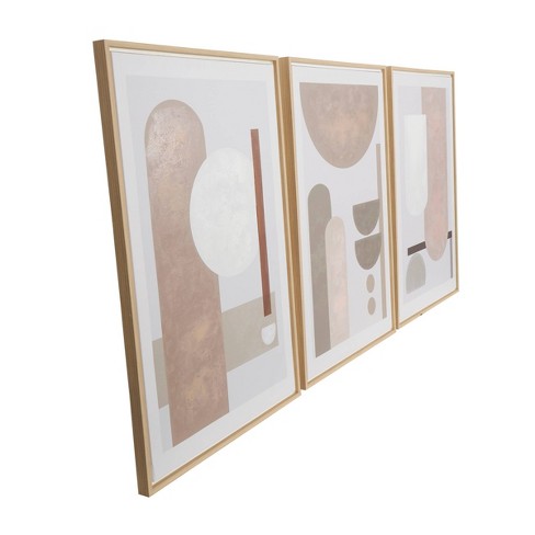 Set Of 3 Canvas Abstract Mid-century Modern Geometric Framed Wall Arts ...