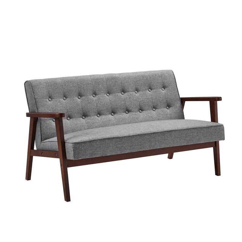 SONGMICS Loveseat Sofa 2 Seater Cushioned Couch for Small Spaces Mid-Century Modern Wide Solid Wood Armrests, 1 of 8