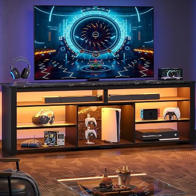Bestier 70" Gaming Entertainment Center for TV up to 75" LED TV Stand for PS5 Tall TV Console with Shelves Black Marble