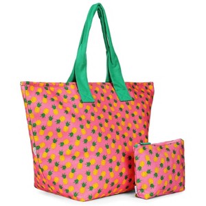 Memoi Pineapple Makeup and Tote Bag Set Confetti Pink One Size - 1 of 4
