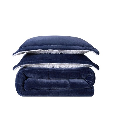 Indigo Twin Reversible Microfiber Comforter Set with Sherpa