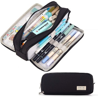 Paaaawaters Large Capacity Pencil Case 3 Compartment Pouch Pen Bag for School Teen Girl Boy Men Women (Pink)
