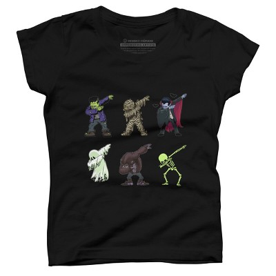 Girl's Design By Humans Dabbing Halloween Creatures Skeleton Zombie Dab By vomaria T-Shirt