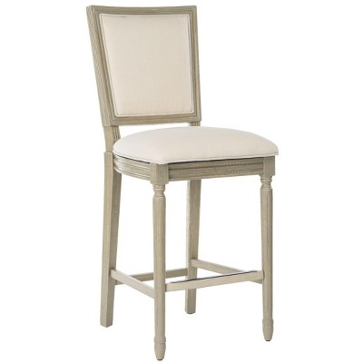 Light Beige Upholstered Carved Wood Bar Stool Set