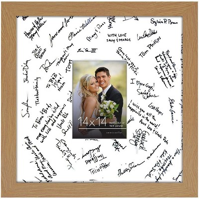 Americanflat 14x14 Oak Wedding Signature Picture Frame Displays 5x7 Photo with Polished Glass