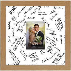 Americanflat 14x14 Oak Wedding Signature Picture Frame Displays 5x7 Photo with Polished Glass - 1 of 4