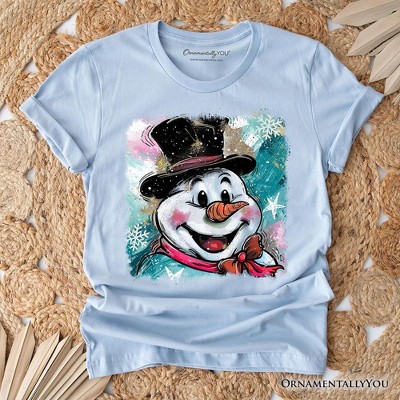 Brushstroke Cute Snowman T-Shirt, Preppy Merry Christmas Glitter Holiday Tee | OrnamentallyYou