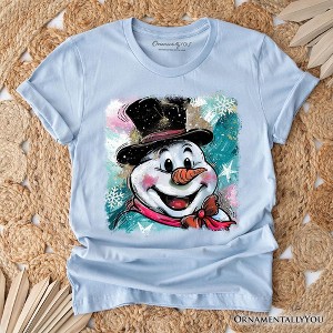 Brushstroke Cute Snowman T-Shirt, Preppy Merry Christmas Glitter Holiday Tee | OrnamentallyYou - 1 of 4