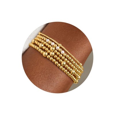 Turandoss Gold Beaded Bracelets for Girls Women, 18K Gold Bead Bracelet Stack for Kids, Colorful Layered Pearl Bracelet Set, Christmas Gifts for Girls