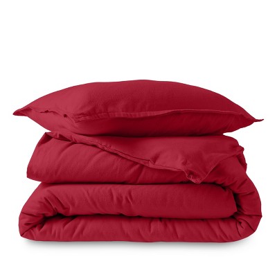 Red Twin/Twin XL Cotton Flannel Duvet Cover Set