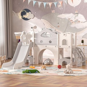 Sandinrayli 8-In-1 Toddler Slide and Climber Playset, Kids Slide Playground with Tunnel, Red/Green/Gray - 1 of 4