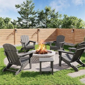 coucheta Folding Adirondack Chairs Set of 4 with 2 Side Table, HDPE Outdoor Chairs with Wood Texture, Weather Resistant for  Deck, Patio, Pool, Grey - 1 of 4