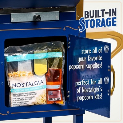 Navy and Gold Vintage Popcorn Cart with 8-Ounce Kettle