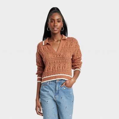 Women's Collared Polo Pullover Sweater - Universal Thread™ Striped