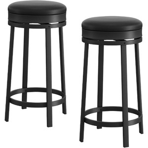 Swivel Bar Stool, 24"H Counter Stool with PU Cushion & Footrest, Kitchen, Dining Room, Bar - 1 of 4