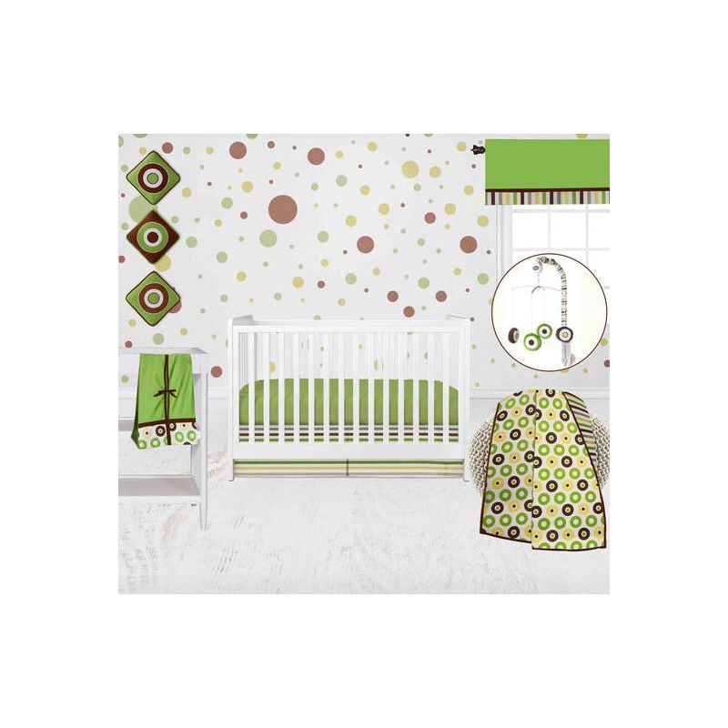 Bacati - Mod Dots Stripes Green Yellow Beige Brown 10 pc Crib Bedding Set with 2 Crib Fitted Sheets, 1 of 11