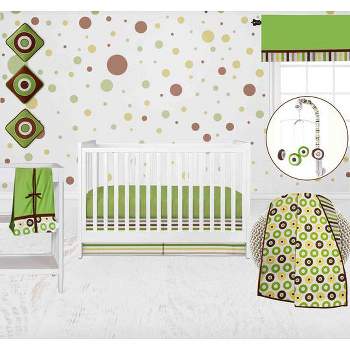 Bacati - Mod Dots Stripes Green Yellow Beige Brown 10 pc Crib Bedding Set with 2 Crib Fitted Sheets
