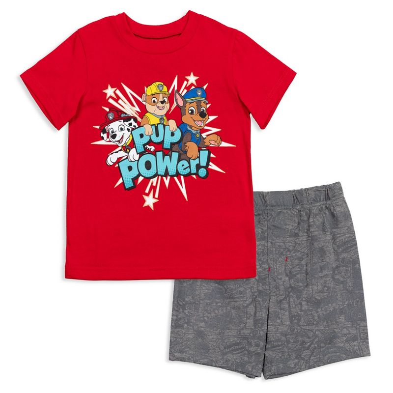 Paw Patrol Rocky Zuma Rubble T-Shirt and French Terry Shorts Outfit Set Toddler, 1 of 8