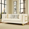 89" Velvet 3-Seater Luxury Sofa with Gold Stainless Steel Trims, Embroidered Texture, and Plush Pillows, Victorian Tufted Couch for Living Room - 2 of 4