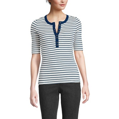Lands' End Women's Elbow Sleeve Polished Rib Henley Top