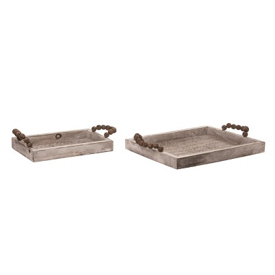 VIP Bamboo 15.75 in. Brown Whitewashed Trays with Handle Set of 2