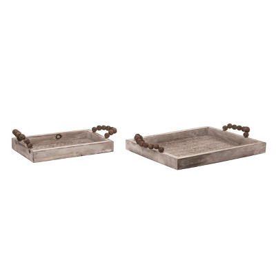 Transpac Wood Brown Everyday White Washed Bamboo Trays Set of 2