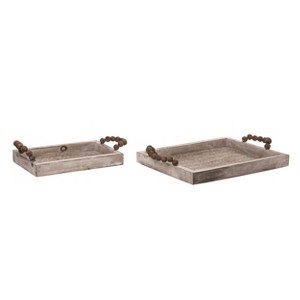 VIP Bamboo 15.75 in. Brown Whitewashed Trays with Handle Set of 2 - 1 of 2