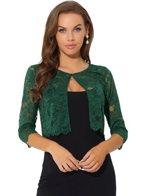 Allegra K Women's Elegant 3/4 Sleeve Sheer Floral Lace Cropped Bolero Shrugs