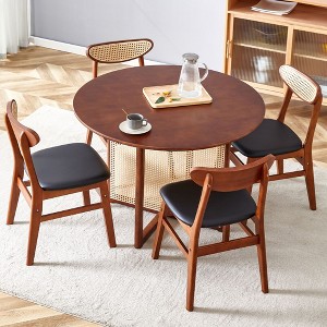 NicBex 5 PCS/7 PCS Dining Table Set,Round Dining Table with Imitation Rattan Legs and 4/6 Upholstered Chairs for Kitchen/Apartment - 1 of 4