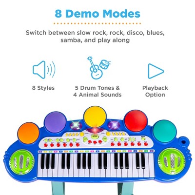 Blue 37-Key Kids Electronic Piano Keyboard with Microphone and Stool