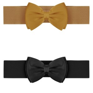 INSPIRE CHIC Women's PU Leather Elastic Band Bowknot Decor Stretch Belt 2 Pcs - 1 of 4