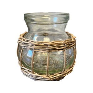 Slickblue Compact Glass Vase with Wicker Base 4.5" H Decorative Jar for Table, Mantel, or Shelf - 1 of 4