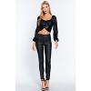 Slickblue Long Sleeve Metallic Knit Top With Ruched Detail , Dressy Top , Sweetheart Neck , Black , S - 2 of 4