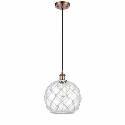 Farmhouse Rope - 1 Light Cord Hung Mini Pendant In Industrial Style-13 Inches Tall and 10 Inches Wide