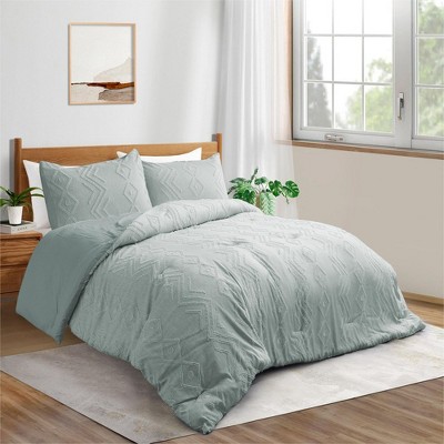Peace Nest 3 Piece Year-Round Warmth Tufted Geometric Clipped Comforter Set Soft Microfiber in Green