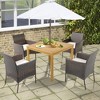 Tangkula 5 PCS Patio Dining Set Acacia Wood Table w/ 1.9" Umbrella Hole Cushioned Chairs - 3 of 4