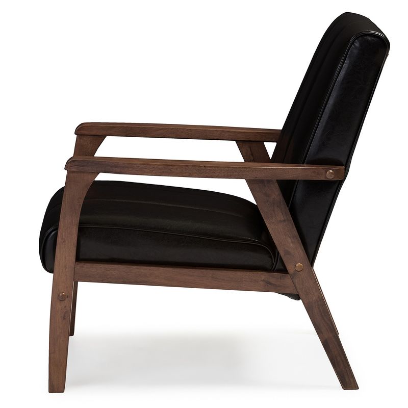 Nikko Mid - Century Modern Scandinavian Style Faux Leather Wooden Lounge Chair - Dark Brown - Baxton Studio, 4 of 6