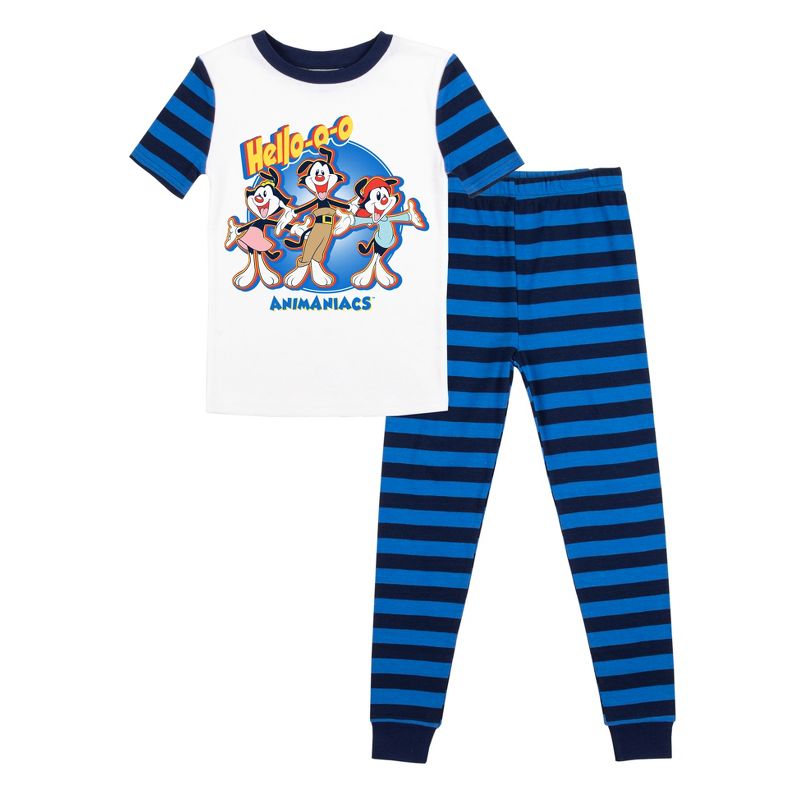 Animaniacs Character Group with Blue Stripes Youth Short Sleeve Pajama Set, 1 of 5