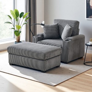 55" Corduroy Reclining Chaise Lounge with Ottoman, Storage, USB & Holder - 1 of 4