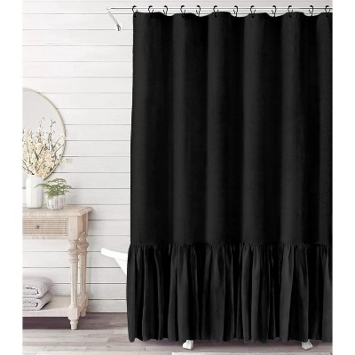LunaLulinlk Shower Curtain with A Ruffle Hem Black Linen Shower Curtain