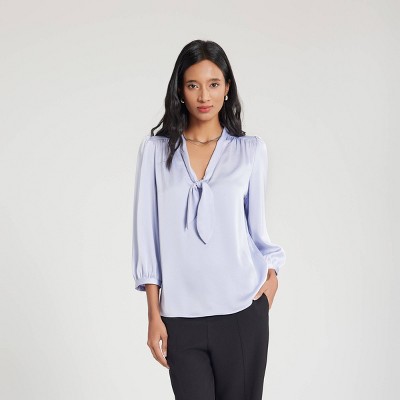 Women's Tie Front Blouse - A New Day™ Light Blue S