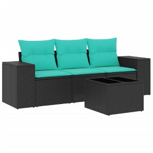 vidaXL 4 Piece Patio Sofa Set with Cushions Black Poly Rattan - 1 of 4
